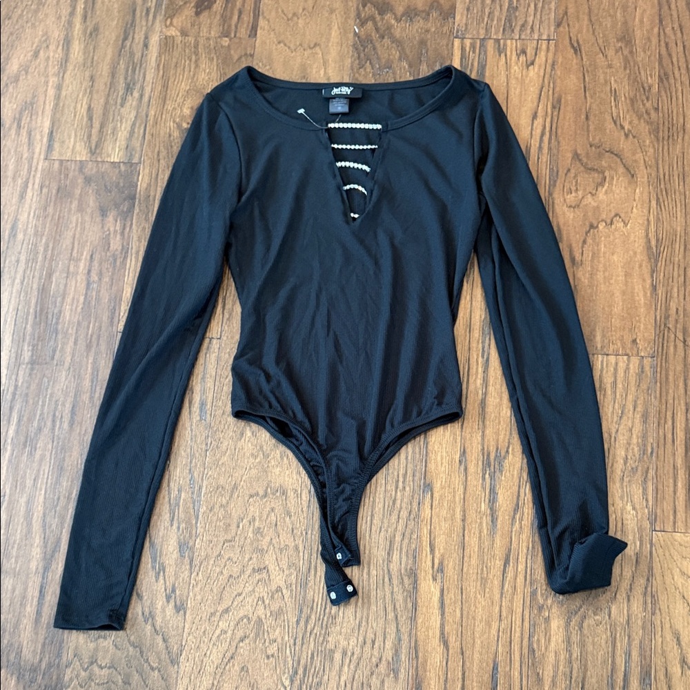 Black Long Sleeve Rhinestone Bodysuit